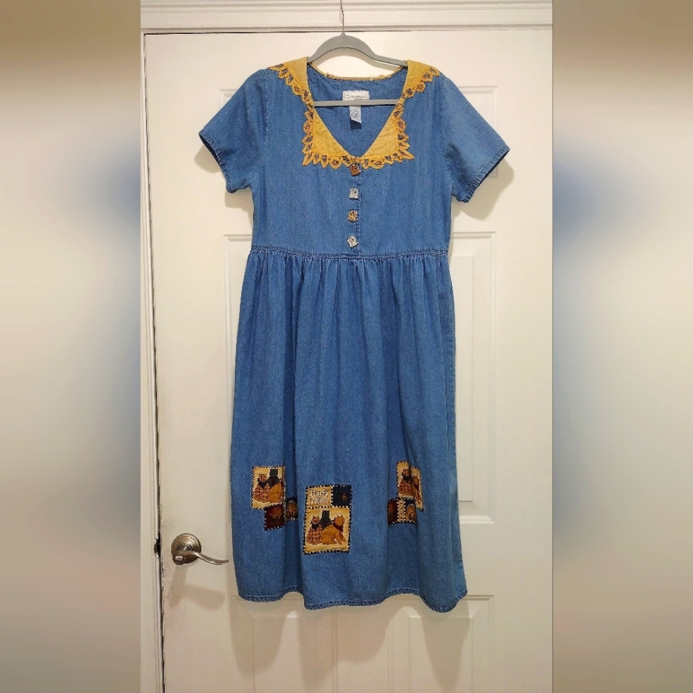 Vintage Denim Dress with Patchwork Details Vintage California Gold Rush Denim M